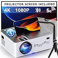 Projector with WiFi and Bluetooth, 5G WiFi Native 1080P/16000L Video Projector with Screen, 4K Support Outdoor Projector, 350'' Display Phone Projector with Carry Bag &Tripod for iPhone, TV Stick, Mac
