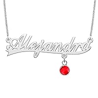 Classic Name Necklace With July Birthstone Personlized Custom Name Choker Stainless Steel Jewelry for Women Curb Chain Christmas Gift