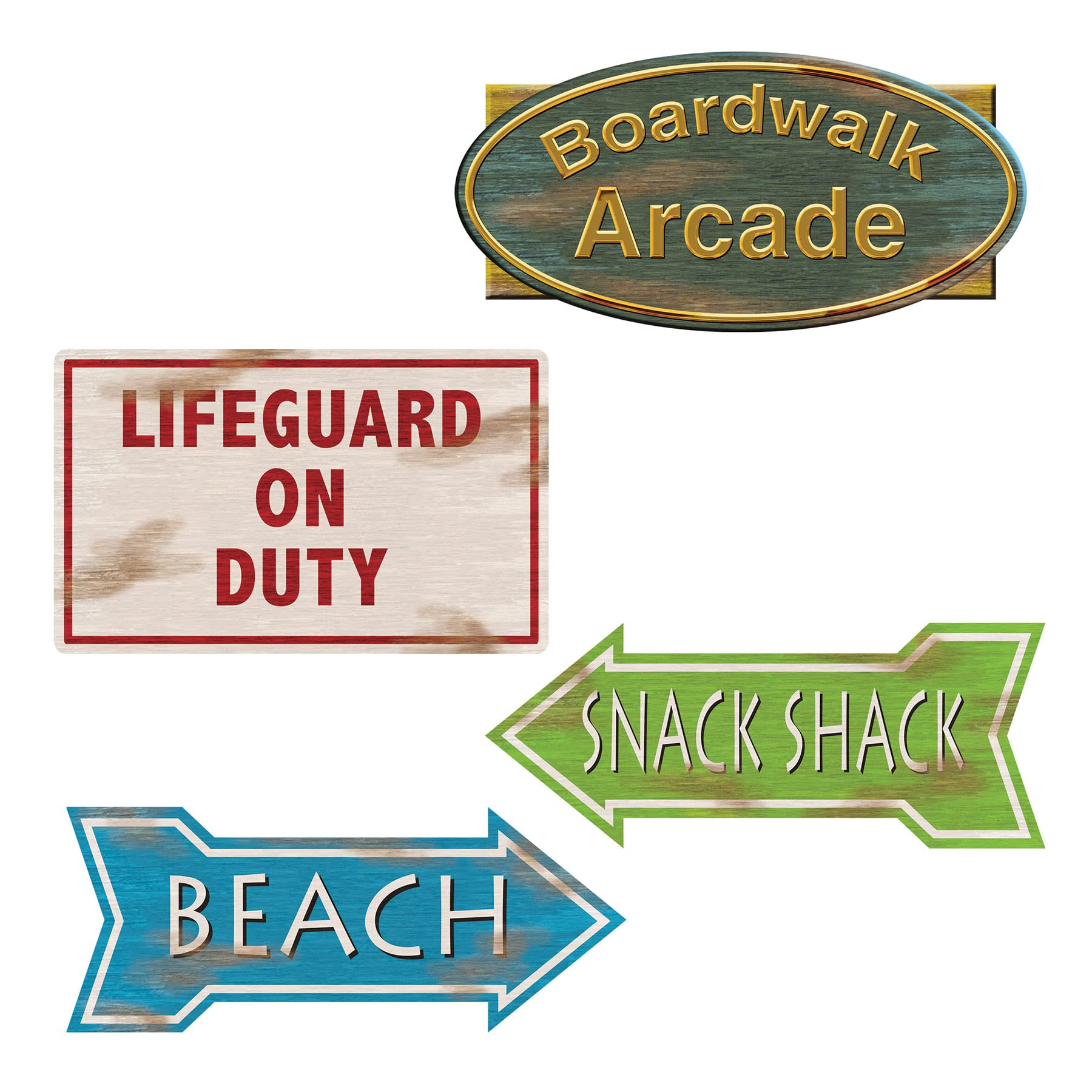 Beistle 4 Piece Nautical Beach Sign Cardstock Paper Cut Outs for Luau Themed Bash, Pool Party Decorations, 12