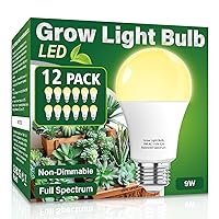 12 Pack Grow Light Bulb Indoor Grow Light,A19 Full Spectrum Plan Light Bulb,E26 110V 9W Grow Bulb Replace up to 100W, Plant Light Bulb for Indoor Plants, Flowers, Greenhouse,Non-dimmable