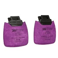 Secure Click 3M P100 Respirator Filter, D3091 Protection Against Certain Oil and Non-Oil Based Particulates, NIOSH Approved, Dual-Flow for Easier Breathing, 1 Pair