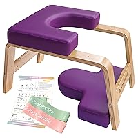 Yoga Headstand Bench- Stand Yoga Chair for Family, Gym - Wood and PU Pads - Relieve Fatigue and Build Up Body (Violet)