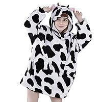 Wearable Blanket Hoodie for Kids Oversized Sweatshirt for Girls Boy 4-12YR Cute Animal Hooded Super Soft Flannel with Pockets Cow