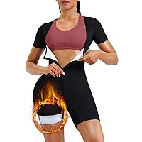 Sauna Suit Sweat Vest Waist Trainer for Women 4 in 1 Slimming Full Body Shaper Fitness Workout Top with Sleeve Shorts