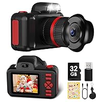 Upgrade Kids Camera Christmas Birthday Gifts for Boys Girls Age 3-12, Children Digital Video Cameras with Flash, 2 Inch Screen Selfie Camcorder HD 1080P Video 32GB Black