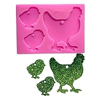 Shiny Glossy Fowl Chicken Family Mother and Baby Shape Silicone Molds for DIY Craft Keychain Polymer Clay Mold Necklace Epoxy Pendant Jewellery Resin Crafting Making Backpack Cake Decor Fondant Mould
