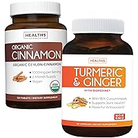 Save $10 (23% Off) - Spice Blend Bundle - Turmeric & Ginger with 95% Curcuminoids & Bioperine (90 Capsules) & Organic Ceylon Cinnamon (120 Tablets) Cinamon Bark Powder 1000mg per Serving