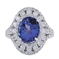 6.46 Carat Natural Blue Tanzanite and Diamond (F-G Color, VS1-VS2 Clarity) 14K White Gold Luxury Cocktail Ring for Women Exclusively Handcrafted in USA