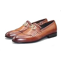 New Tailor Made Men's Tan Color Leather Round Toe Slip On Loafers Shoes