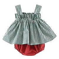 Baby Clothes with Headbands Toddler Girl Clothes Set Baby Girl Outfits Summer Sleeveless Plaid New (Green, 12 Months)