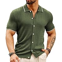 GRACE KARIN Men's Knit Polo Shirt Breathable Hollow Out Casual Button Down Shirts