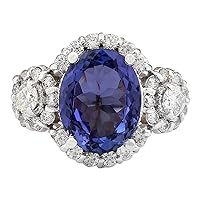 4.8 Carat Natural Blue Tanzanite and Diamond (F-G Color, VS1-VS2 Clarity) 14K White Gold Luxury Engagement Ring for Women Exclusively Handcrafted in USA