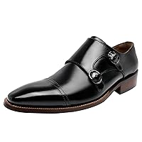 Foxsense Men's Business Shoes, Genuine Leather, Monk Strap, Leather Shoes