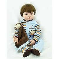 iCradle Angelbaby Reborn Dolls Toddler Boy 24 inch Soft Silicone Real Looking Cute Short Brown Hair New Born Baby Reborn Child Toys for Ages 3+