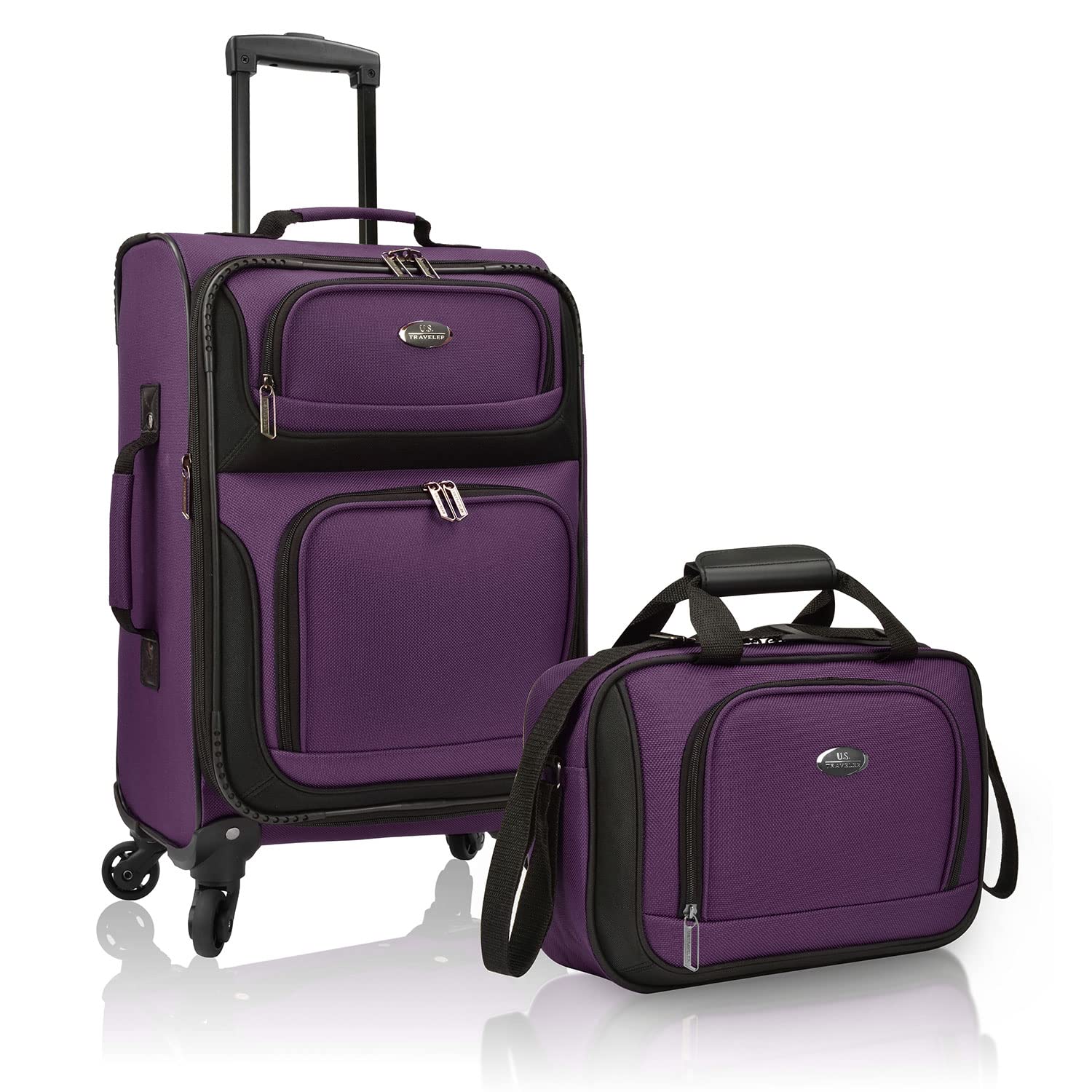 U.S. Traveler Rugged Fabric Expandable Carry-on Luggage Set, Purple, 4 Wheel