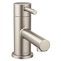 Moen 6191BN Align One-Handle Single Hole Low Profile Modern Bathroom Faucet with Drain Assembly, Brushed Nickel, 0.375