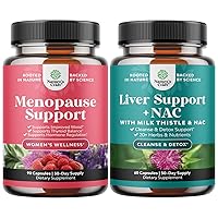 Bundle of Complete Herbal Menopause Supplement for Women for Night Sweats Mood and More with Dong Quai Vitex Chaste Berry and Black Cohosh and Liver Support Supplement with NAC - Herbal Liver Suppleme