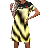 Striped Shirt Dress, Womens Casual Short Sleeved for Women Trendy Clothes 2024 Dress, S, XXL