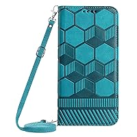 Compatible with iPhone 13 Mini Apple Case Football Pattern Series Full Body Light Blue Leather Crossbody Bag Wallet Flip Phone Cover Magnetic Close Built Credit Card Holder Bracelet