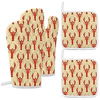 Red Lobster Oven Mitts and Pot Holders Sets Heat Resistant Potholder and Gloves for Kitchen Cooking BBQ