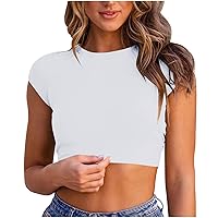 Short Sleeve Crop Tops for Women Backless Cross Lace Up Back Workout T Shirt Y2k Fashion Clothes Crew Neck Slim Blouse