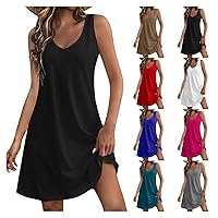 Tank Dresses for Women 2024, Women's Casual Sundress with Pockets Boho Beach Dress T Shirts V Neck Loose, S XXXL