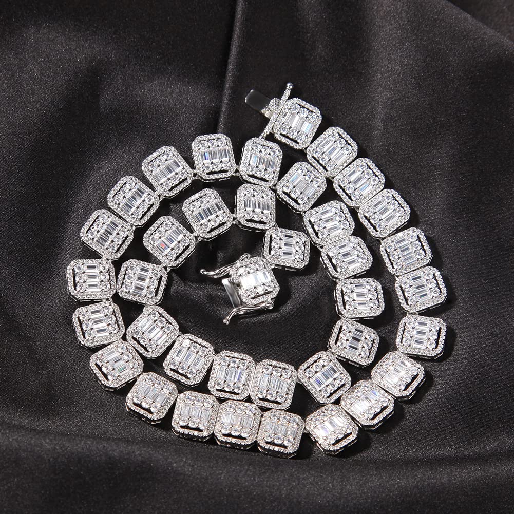 Custom Brush Cursive Letter Pendant Name Necklace Baguettes Chain Micro Paved CZ Personalized Hiphop Jewelry Personalized Initial Letter Pendant (9 letter,Silver 18inch Baguette Chai)
