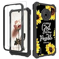 for Nokia C200 2022 Case with Tempered Screen Protector, Dual Layer Heavy-Duty Case with 4 Shock Absorption Corners Hard PC Back Soft TPU Bumper for Nokia C200, Sunflowers Matthew 19:26