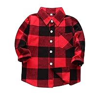 T Shirt Toddler Kids Toddler Flannel Jacket Plaid Stripe Long Sleeve Lapel Button Down Freight Train Tees for