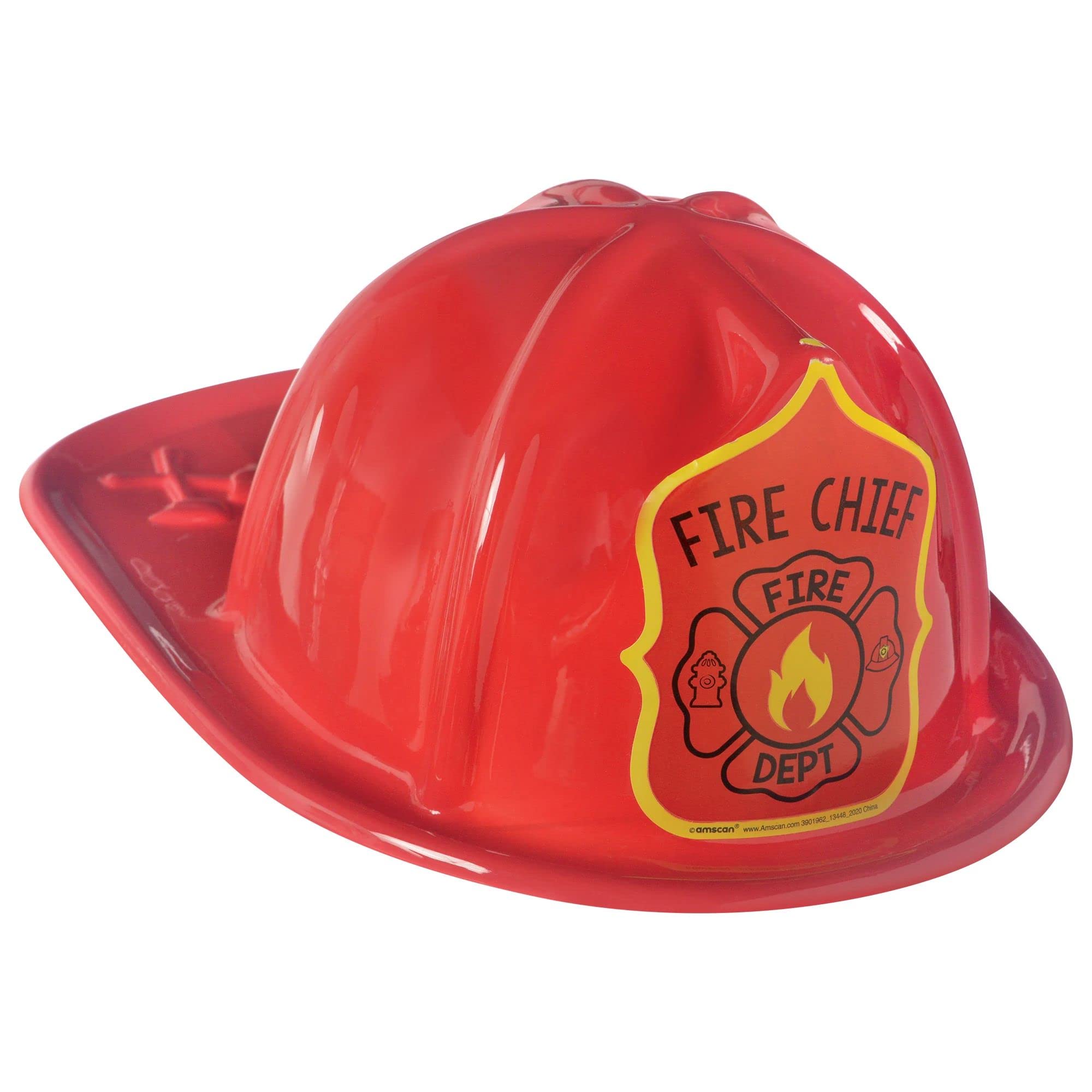 Amscan First Responders Red Plastic Fireman Kids Hat - Pack of 1 - Perfect Party Favor, Imaginative Play & Dress Up