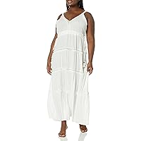 Angie Women's Plus Size Tiered Side Tie Maxi Dress, White, 1X