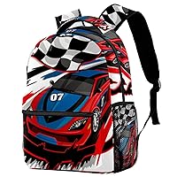 Speeding Racing Car With Checkered Flag Race Track Casual School Backpack For Teen Girls Boys, Shoulder Bag For Men Women