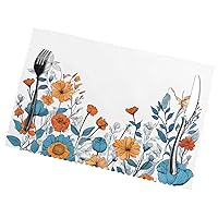 (Turquoise Teal Floral) Rectangular Printed Polyester Placemats Non-Slip Washable Placemat Decor for Kitchen Dining Table Indoor Outdoor Placemats 12x18in