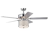 Warehouse of Tiffany Shelee Chrome 52-Inch 5-Blade Lighted Ceiling Fan with Glass & Crystal Shade