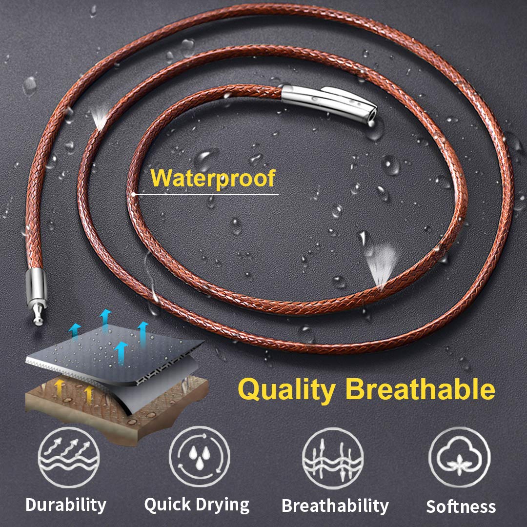ChainsHouse Waterproof Braided Leather Cord Chain Necklace, Men Women DIY Woven Wax Rope Chain for Pendant, Customize Available, 2/3mm Width, 16