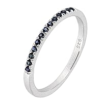 ByLove Jewelry Sterling Silver Genuine Natural Ruby Emerald Blue Sapphire or White Topaz Half Eternity 2mm Band Ring