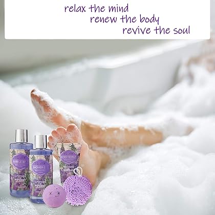 Relaxing Bath Gift Set for Women - Lavender and Rosemary Aromatherapy Basket at Home Spa Kit – Mothers Day Birthday Holiday Gift Ideas for Mom - 13 Pack with Bubble Bath Bombs Show Gel Body Lotion