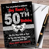 Red Black Silver Diamond 50Th Birthday Party Personalized Invitations