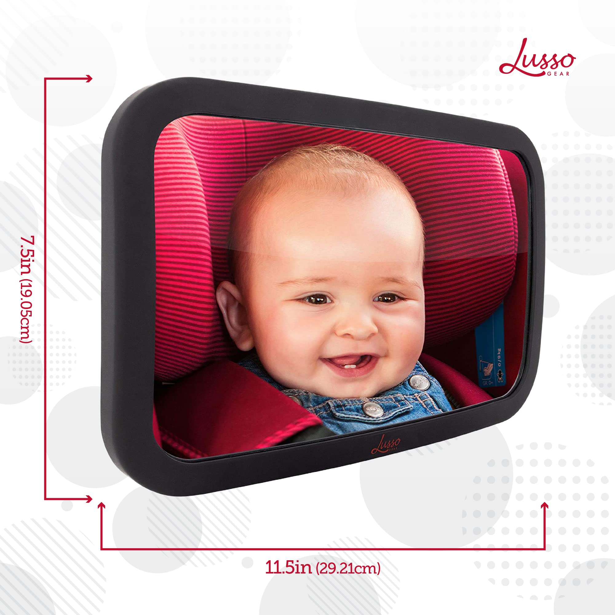 Lusso Gear Baby Backseat Mirror for Car. Largest and Most Stable Mirror with Premium Matte Finish, Crystal Clear View of Infant in Rear Facing Car Seat - Secure and Shatterproof (Black)