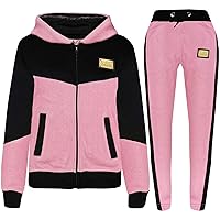 Kids Girls Contrast Panelled Baby Pink Tracksuit Hooded Jogging Suit 2-13 Yr
