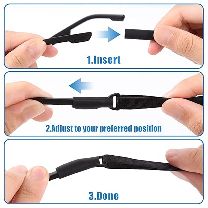 Adjustable Glasses Straps - 3 Pcs No Tail Adjustable Eyewear Retainer Glasse Strap for Men's Glasses Straps, Kids' Glasses Straps, Women's Glasses Straps, Sunglasses Straps (Black)