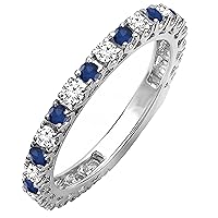 Dazzlingrock Collection 10K White Gold Blue Sapphire And White Diamond Eternity Sizeable Stackable Ring Anniversary Wedding Band
