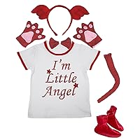 Petitebella I'm Little Angel Shirt Headband Tie Glove Tail Shoes 6pc Costume (4-5 Year, Red Angel)