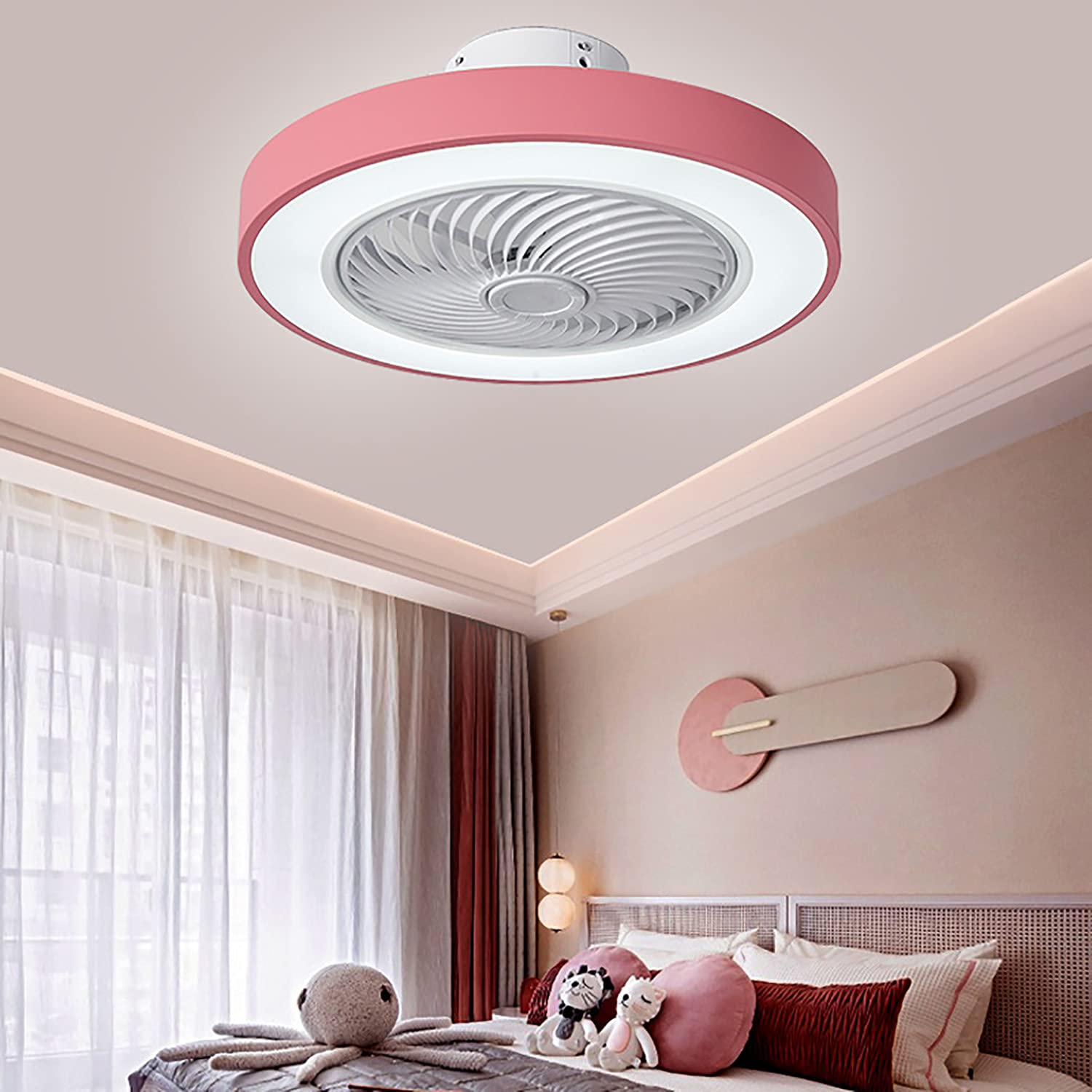 SEYFI Ceiling Fan Lights with Remote Control Fan Light Dimmable Ceiling Fans with Lights and Remote for Bedrooms Ceiling Fans Withps Silent in Lighting 3 Speeds Timer/Pink