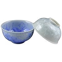 京焼(Kyouyaki) Kyo Ware KTA535 Kiyomizu Ware Pottery Kiln Rice Bowl, Flower Crystal (Blue/White)