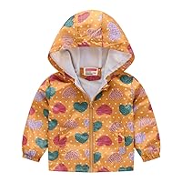 Toddler Baby Girls Boys Cartoon Long Sleeve Coat Printed Hooded Jacket Suit Windproof Warm Outwear Rain Coat Zipper Up