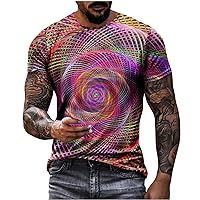 Summer T-Shirts for Men Funny 3D Digital Colors Pattern Graphic Tees Short Sleeve Crew Neck Classic Fit Shirt Tops