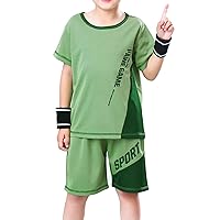 Boys 2 Piece Jersey Soccer Set Mesh T-Shirt and Elastic Waistband Shorts Active Training Football Sportswear