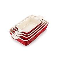 Bakeware Set of 4, MALACASA Porcelain Baking Pans Set for Oven, Casserole Dish, Ceramic Rectangular Baking Dish Lasagna Pans for Cooking Cake Pie Dinner Kitchen, Red (9.5