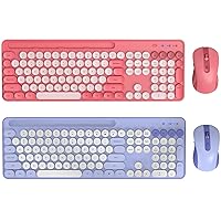 SABLUTE 2 Pack Retro Typewriter Keyboard and Mouse Combo, with Phone/Tablet Holder, Cute Colorful Keyboard for Computer/Laptop/Windows/Mac, Pink & Purple